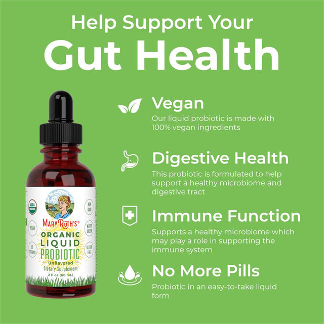 Maryruth Organics | Organic Liquid Probiotic for Adults & Kids | Vegan, Non-Gmo | Unflavored with Acidophilus | 2 Fl Oz