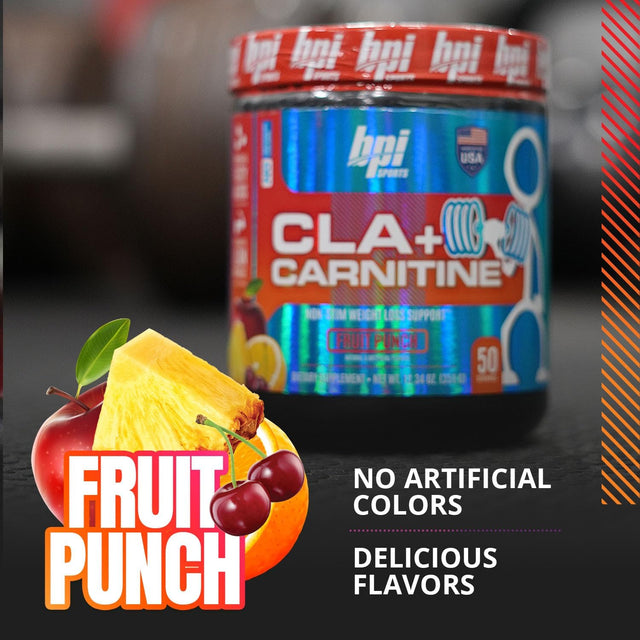 BPI Sports CLA + Carnitine – Conjugated Linoleic Acid – Weight Loss Formula – Metabolism, Performance, Lean Muscle – Caffeine Free – for Men & Women – Fruit Punch – 50 Servings – 12.34 Oz