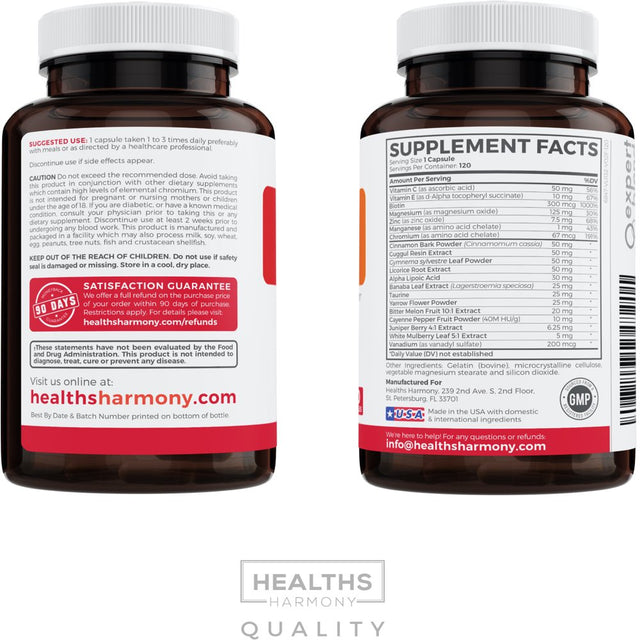 Healths Harmony Blood Sugar (120 Capsules) Helps Support Blood Glucose Levels Already in the Normal Range - Multi Vitamin, Mineral, and Herb Supplement