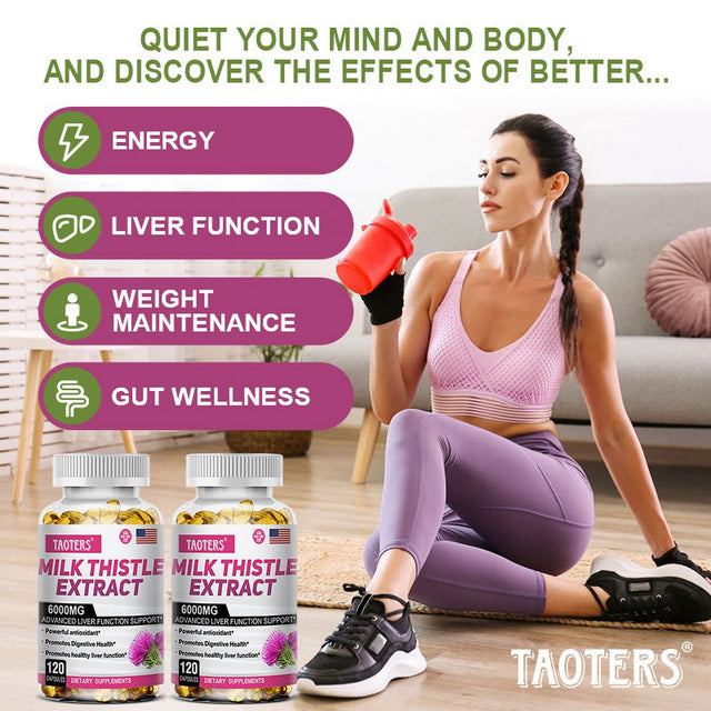 TAOTERS Milk Thistle Extract Capsules, Advanced Liver Support, Powerful Antioxidants, Promote Digestive Health.