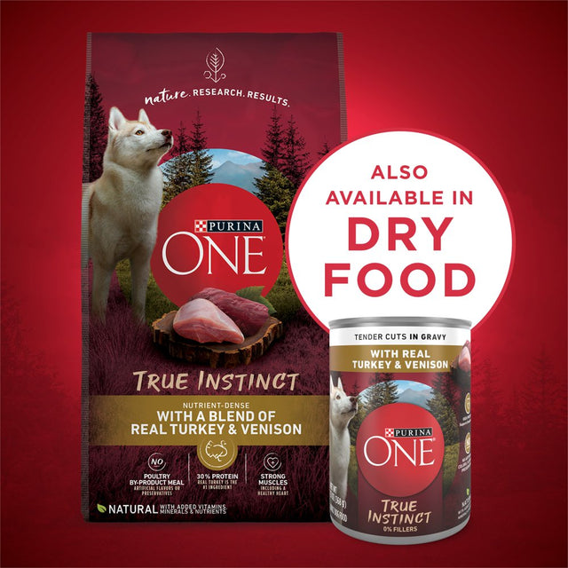Purina One True Instinct Wet Dog Food High Protein Tender Cuts in Gravy, Real Turkey & Venison, 13 Oz Can