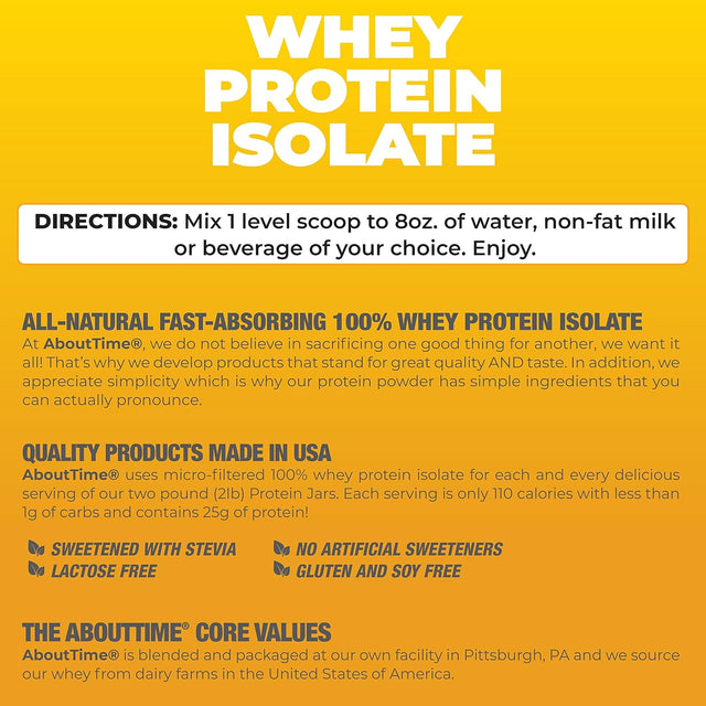 ABOUT TIME Whey Isolate Protein, Non-Gmo, All Natural, Lactose/Gluten Free, 24G of Protein per Serving (Vanilla - 2 Pounds)