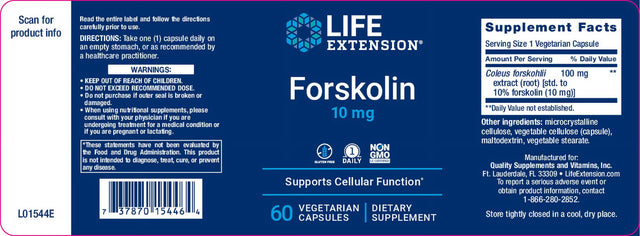 Life Extension Forskolin 10 Mg - 60 Vegetarian Capsules