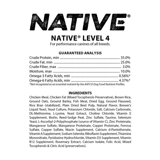 Native Performance Dog Food Level 4 Chicken Meal and Rice Formula 40Lbs