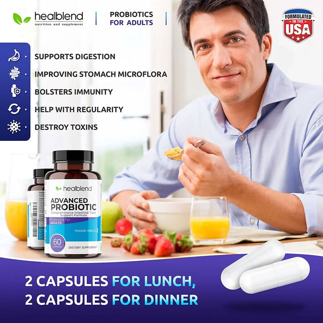 Healblend Probiotics for Digestive Health Support, 11.5 Billion CFU per Serving: DE111, Lactobacillus, Bifidobacterium, Acidophilus Probiotic Supplement, 60 Capsules 2-Pack