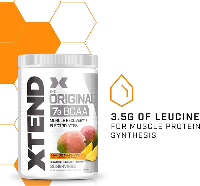 XTEND Original BCAA Powder Mango Madness - Sugar Free Post Workout Muscle Recovery Drink with Amino Acids - 7G Bcaas for Men & Women - 30 Servings