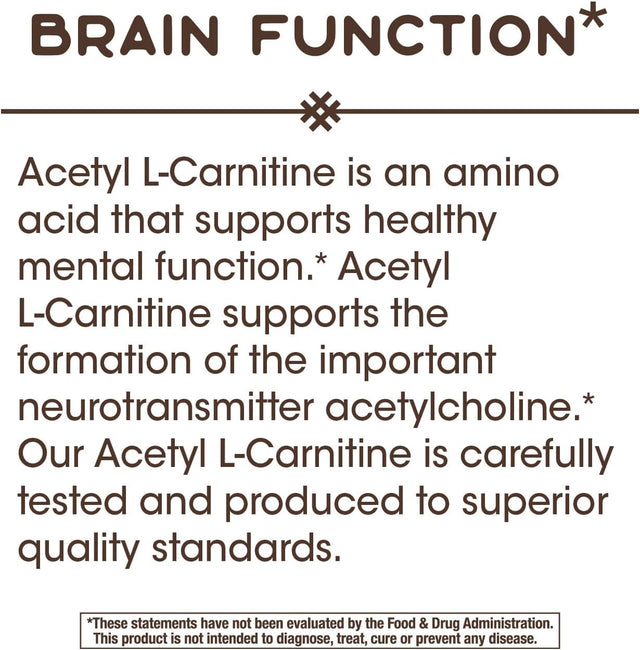 Nature'S Way Acetyl L-Carnitine, Supports Brain Function*, 500Mg per Serving, 60 Capsules