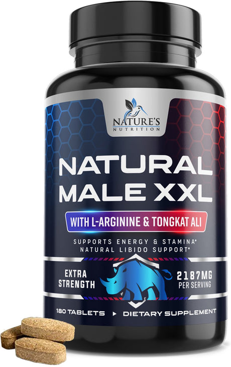 Natural Male Booster for Men - Male Enhancing Supplement - Natural Performance Booster for Energy, Endurance, Size, Stamina, Strength & Muscle Recovery Support with L-Arginine, Tongkat Ali - 180 Pills