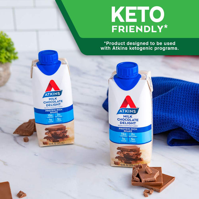 Atkins Milk Delight Protein-Rich Shake, Chocolate 88 Fl Oz (Pack of 8)