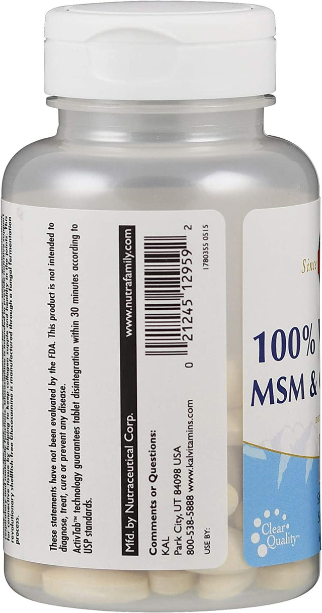 KAL 100% Vegetarian MSM and Glucosamine Tablet, 500 Mg, 60 Count