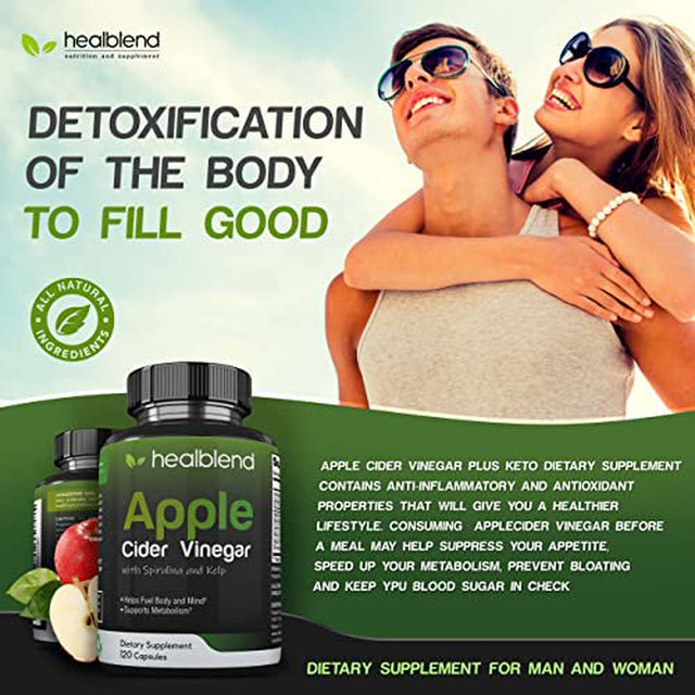 Healblend Apple Cider Vinegar with Spirulina and Kelp – Metabolism, Detox and Immune Support Formula - 120 Capsules 2-Pack