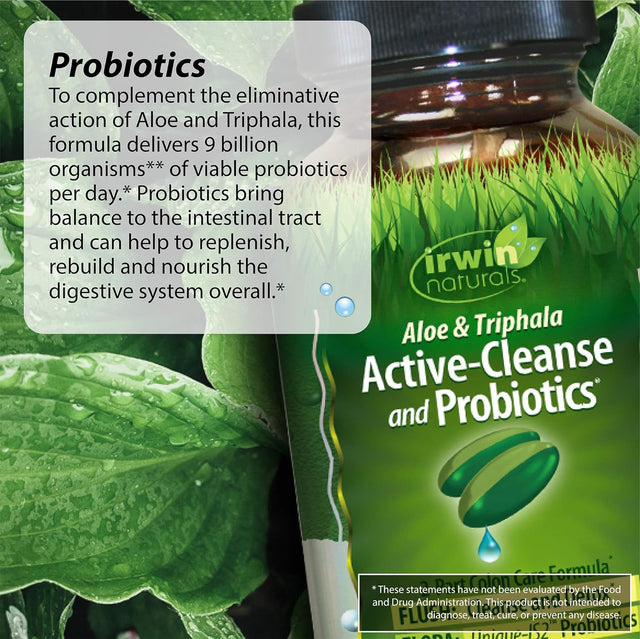 Irwin Naturals Aloe & Triphala Active Cleanse + Probiotics Natural Digestive Support - Gentle, Effective Detox + Elimination 2-Part Colon Care - Nourish + Balance - 60 Liquid Softgels