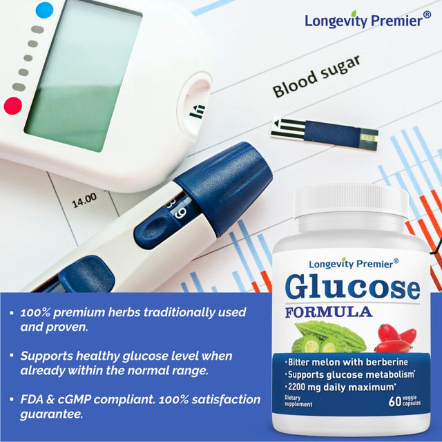 Longevity Glucose Formula with Bitter Melon, Berberine for Blood Sugar Support. 120 Vcaps