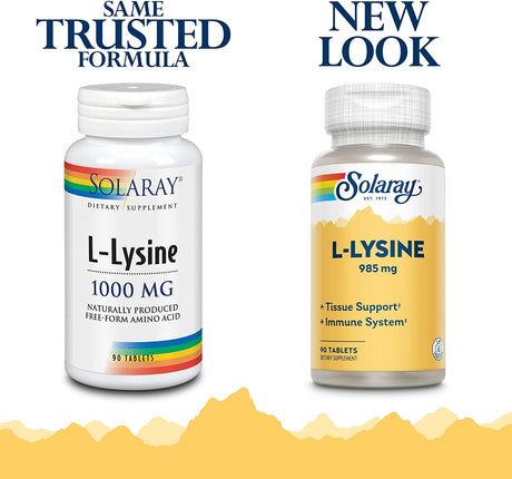 Solaray L-Lysine - 90 Tablets - Tissue & Immune System Support - Vegan, Non-Gmo - 30 Servings