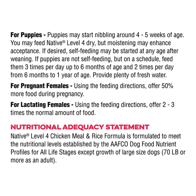 Native Performance Dog Food Level 4 Chicken Meal and Rice Formula 40Lbs