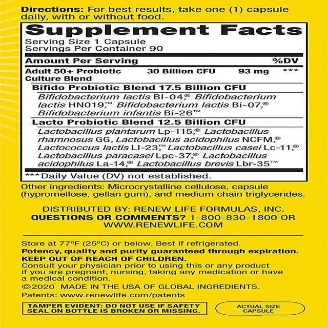 Renew Life Ultimate Flora Adult 50+ Probiotic 30 Billion Cfu 90 Veg Caps