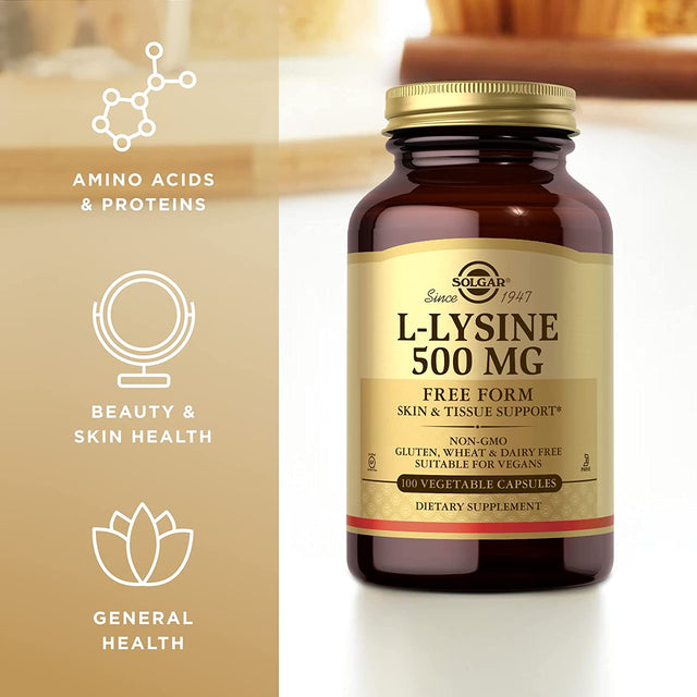 Solgar L-Lysine 500 Mg - 100 Vegetable Capsules - Skin & Collagen Support - Non-Gmo, Vegan, Gluten Free - 100 Servings