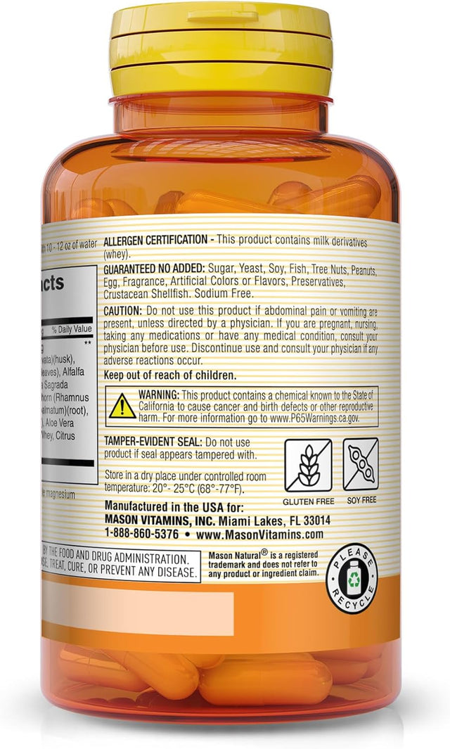 MASON NATURAL Colon Herbal Cleanser, Dietary Supplement Supports Digestive Health with Soluble Fibers, Probiotics and Herbs, 100 Count, Pack of 3