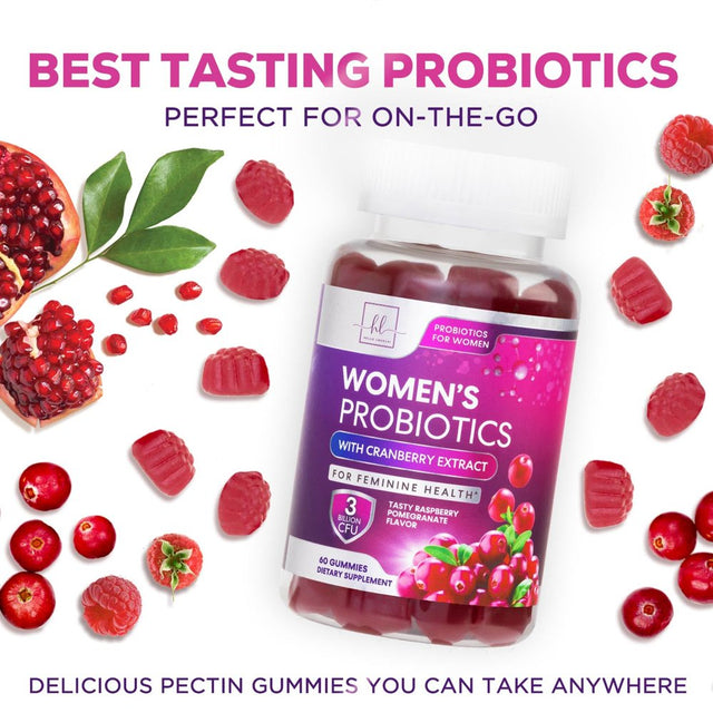 Probiotics for Women + Cranberry - 3 Billion CFU Guaranteed & 6 Vegan Strains for Women'S Vaginal, Digestive, Ph & Immune Health Support, Womens Probiotic Gummy, Shelf Stable, No Gluten - 60 Gummies