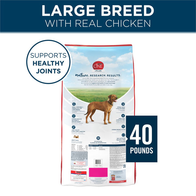 Purina ONE plus Dry Large Breed Dog Food for Adult Dogs, Real Protein Rich Natural Chicken Flavor, 40Lb Bag