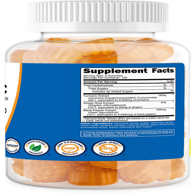 Nutricost Turmeric Gummies (240 Gummies) Supplement, 120 Servings