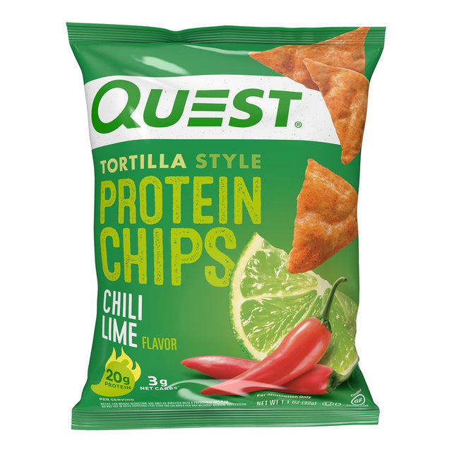 Quest Tortilla Style Protein Chips, Chili Lime, Gluten Free, 1.1Oz, 4Ct