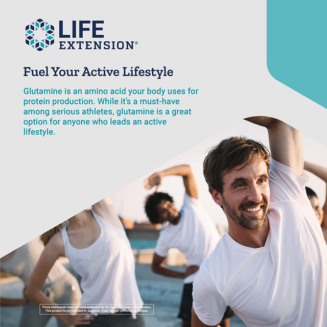 Life Extension L-Glutamine Powder, Amino Acid, Supports Muscle Health and Immune Health, Gluten-Free, Non-Gmo, Vegetarian, 100 Grams
