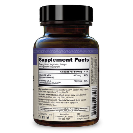 Naturewise Vitamin K2 with Vitamk7®- 90 Softgels