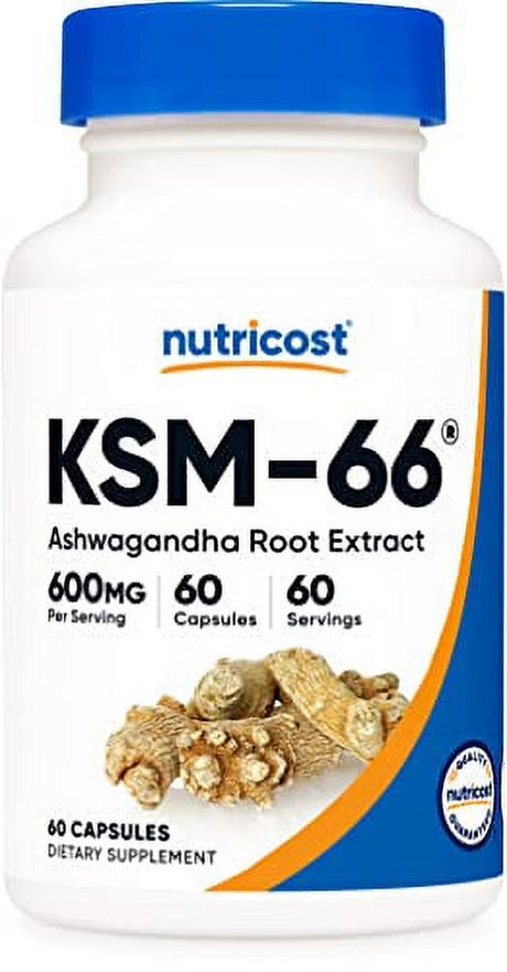 Nutricost KSM-66 Ashwagandha Root Extract 600Mg, 60 Veggie Caps - High Potency 5% Withanolides - with Bioperine - Full-Spectrum Root Extract