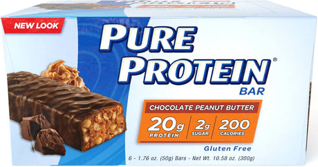 Pure Protein--High Protein Bar Chocolate Peanut Butter--Protein Bars--20 Grams of Protein per Bar--Gluten Free--6-1.76-Ounce Bars
