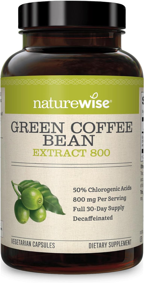 Naturewise Green Coffee Bean 800Mg Max Potency Extract 50% Chlorogenic Acids, Raw Green Coffee Antioxidant Support Supplement & Support Healthy Weight Maintenance Goals, Non-Gmo, (60 Count)