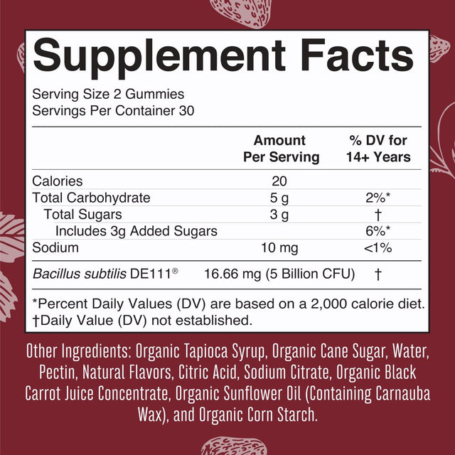 Maryruth'S | USDA Organic Adult Probiotic Gummies for Men & Women | 5 Billion CFU | Digestive & Gut Health Supplement | Strawberry | Vegan, Non-Gmo | 60 Count