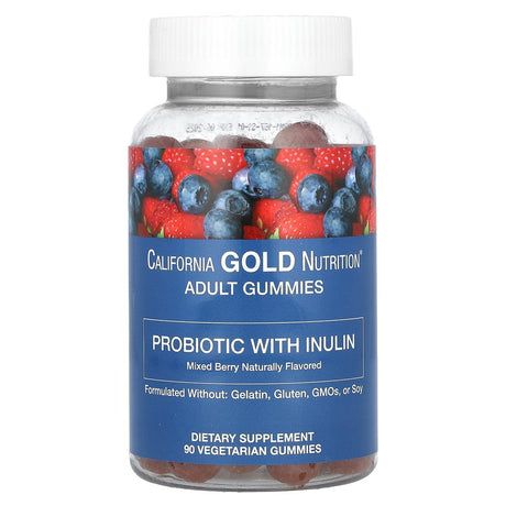 California Gold Nutrition Probiotic with Inulin Gummies, Natural Mixed Berry, 90 Vegetarian Gummies