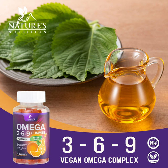 Omega 3 6 9 Vegan Gummies - Triple Strength Omega 3 Supplement Essential Oil Gummy - Omega 369 Heart Support and Brain Support for Women, Men & Pregnant Women, Non-Gmo, Orange Flavor - 120 Gummies
