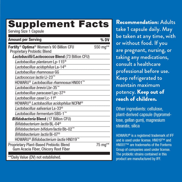 Nature’S Way Fortify Optima Women’S Daily Probiotic, 90 Billion, 15 Strains, Prebiotic, 30 Capsules