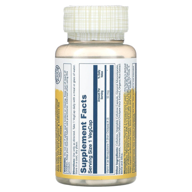 Solaray Vitamin K-2 Menaquinone-7, 50 Mcg, 60 Vegcaps