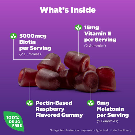 Natrol Sleep+ Beauty Gummies, Skin, Hair, Nails Support, Raspberry, 60 Count