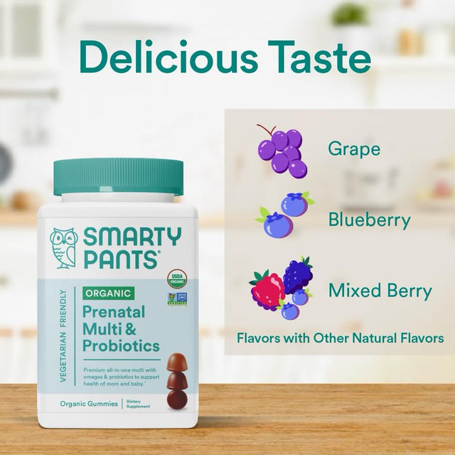 Smartypants Organic Prenatal Vitamins for Women, Multivitamin Gummies: Probiotics, Biotin, Methylfolate, Omega 3 (ALA), Vitamin D3, C, Vitamin B12, B6, Vitamin A, K & Zinc, 120 Count (30 Day Supply) Organic Prenatal 120 Count (Pack of 1)