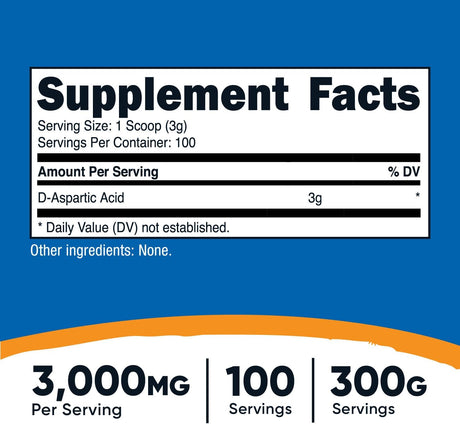 Nutricost D-Aspartic Acid (DAA) Powder 300G - Pure D Aspartic Acid