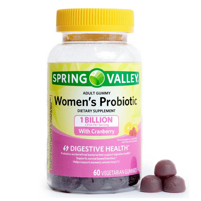 Spring Valley Women'S Cranberry Probiotic Supplement Vegetarian Gummies, Raspberry Lemon, 60 Count