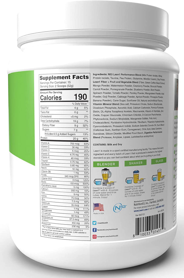 Lean1 Mango, 15 Serving Tub, Fat Burning Meal Replacement by Nutrition53