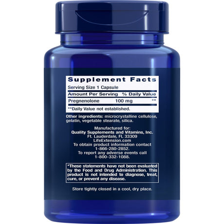 Life Extension Pregnenolone - Hormone Balance Supplement for Healthy Hormone Levels, 100 Mg - Hormone Balance, Memory, Focus, Cognitive Health - Gluten-Free, Non-Gmo, 100 Capsules