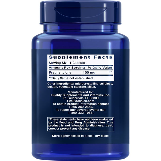 Life Extension Pregnenolone - Hormone Balance Supplement for Healthy Hormone Levels, 100 Mg - Hormone Balance, Memory, Focus, Cognitive Health - Gluten-Free, Non-Gmo, 100 Capsules