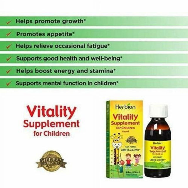 NEW Herbion Naturals Vitality Supplement for Children Tasty Energy Booster 5Floz 150Ml
