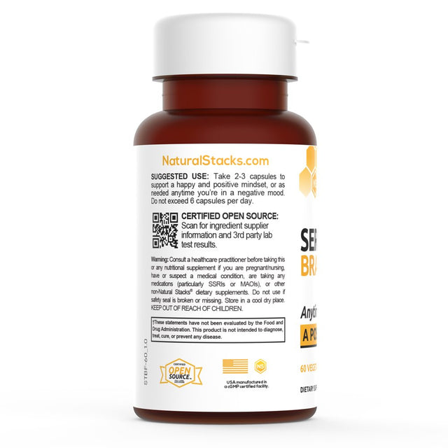 Natural Stacks Brain Food Serotonin Supplement - Neurotransmitter Support for Positive Mood & Energy (60Ct)