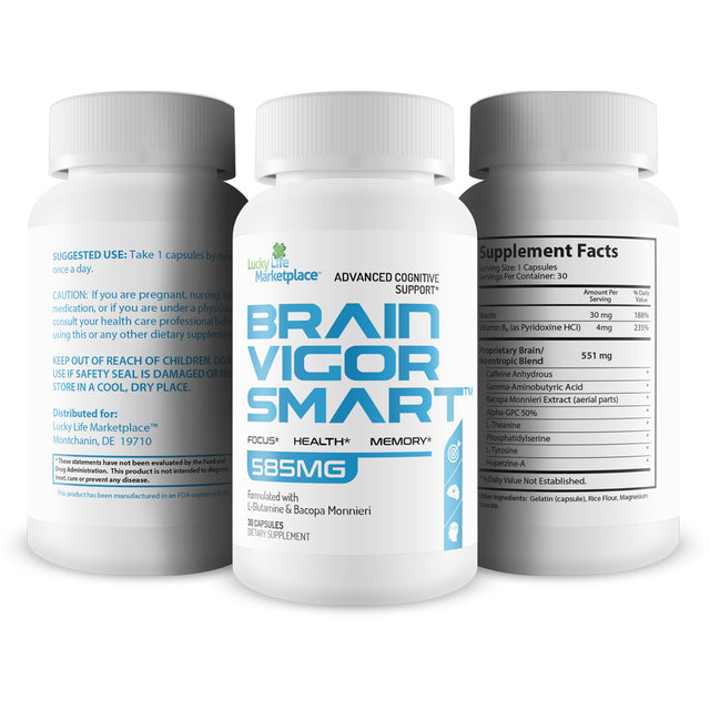 Brain Vigor Smart Brain Booster - Extra Strength Support for Focus, Health, and Memory - Improved Formula Made with 10 Premium Ingredients - Our Best Brain Vigor Smart Pills - 30 Count