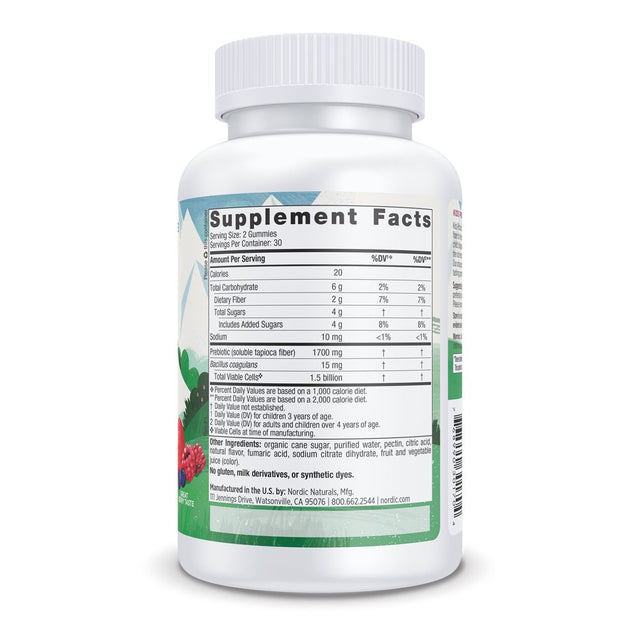 Nordic Naturals Kids Probiotic Gummies, 1.5 Billion Cultures, Vegan 60 Ct