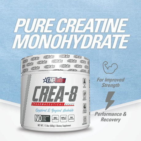 Ehplabs CREA-8 Creatine Monohydrate Powder - Creatine Powder for Building Lean Muscle Mass, Improves Strength & Power, Supports Brain Health - 100 Servings (500G)
