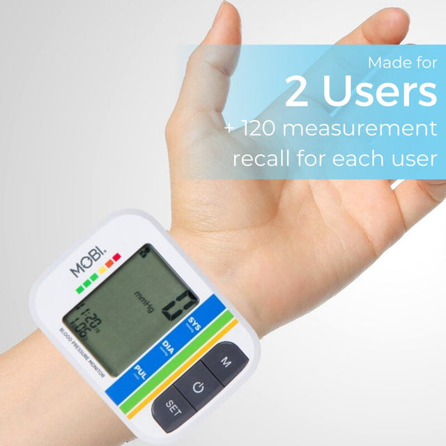 MOBI Health Wrist Blood Pressure Monitor, BP Monitor Irregular Heart Beat Detection Cuff Automatic with Large Display Screen Support Charging Supply for Home Use