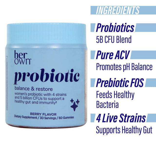 Her Own Probiotic Gummies, Natural Berry Flavor, 60 Ct